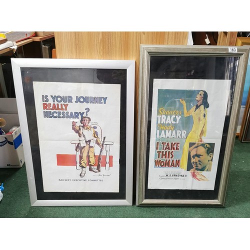 163 - 2x framed and glazed original newspaper posters inc Spencer Tracey and Hedy Lamar 'I take this woman... 