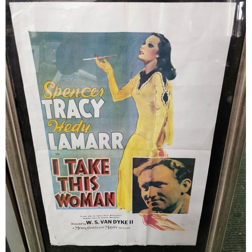 163 - 2x framed and glazed original newspaper posters inc Spencer Tracey and Hedy Lamar 'I take this woman... 