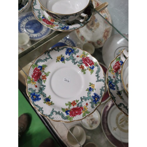 447 - Collection of vintage ceramic saucers and soup bowls by  Booths pottery with the Floradora pattern a... 