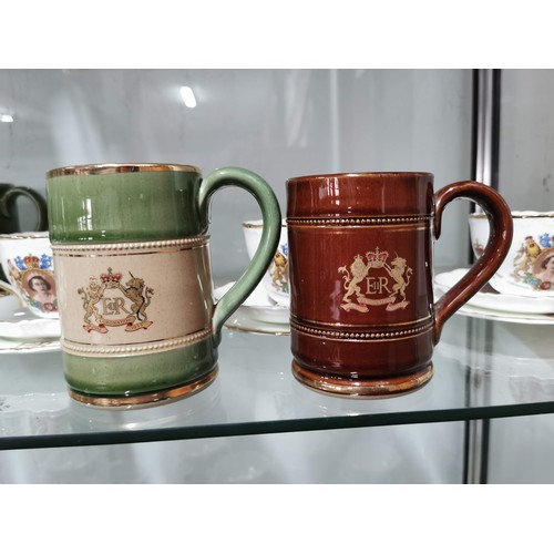 448 - Collection of Queen Elizabeth II ceramics inc 6x Denby earthen ware tankards all with the royal cres... 