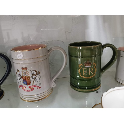 448 - Collection of Queen Elizabeth II ceramics inc 6x Denby earthen ware tankards all with the royal cres... 