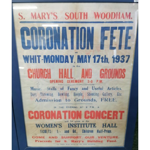 170 - Framed and glazed vintage Coronation Fete 1937 for St Marys South Woodham along with a framed and gl... 