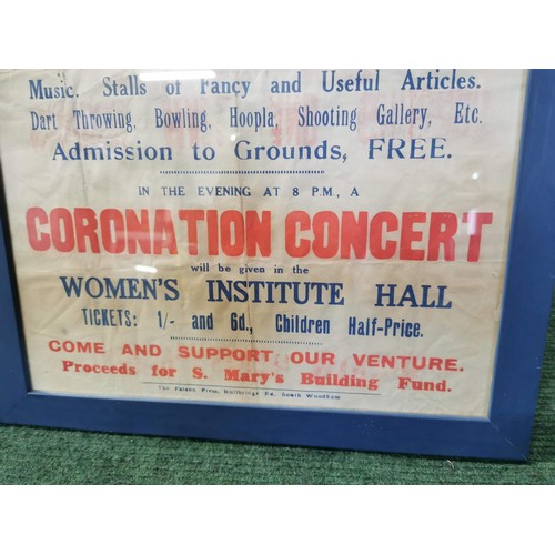 170 - Framed and glazed vintage Coronation Fete 1937 for St Marys South Woodham along with a framed and gl... 