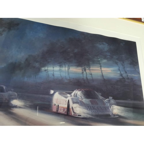 172 - Framed and glazed limited edition print 31/850 'Nightfall' by Alan Fernley, depicting T.W.R Jaguar t... 