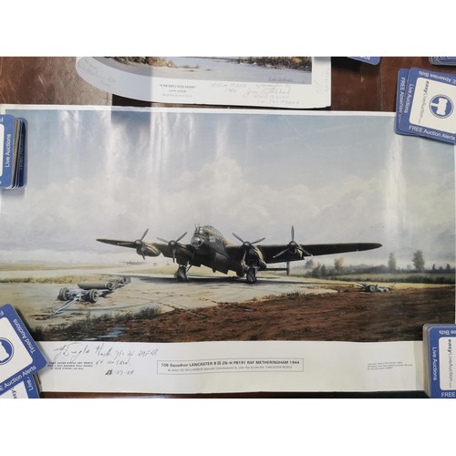 175 - Collection of 9x prints, inc 7x relating to WWII aircraft, inc Lancaster bombers, some of the poster... 