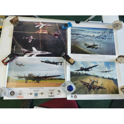 175 - Collection of 9x prints, inc 7x relating to WWII aircraft, inc Lancaster bombers, some of the poster... 