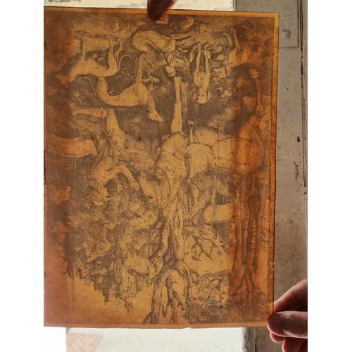 153 - Black Forest oak framed engraving by Albrecht Durer 1471 - 1528 of St Eustace with a right up on the... 