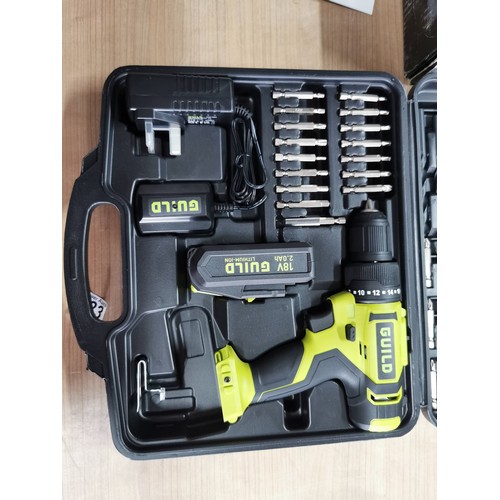 23 - As new Guild 18v cordless drill combi with 100 accessories in original carry case