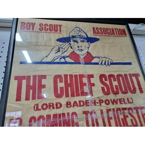 207 - Very rare early vintage boy scout poster chief scout Lord Baden Powell is coming to Leicester 1937 p... 