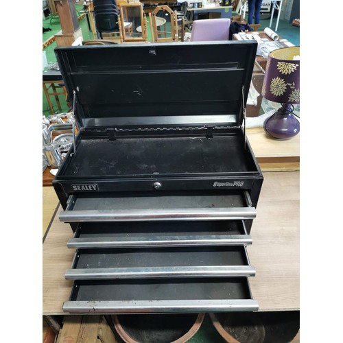 92 - Sealey superline pro 5 drawer tool box with lift up lid for additional storage, no keys present,