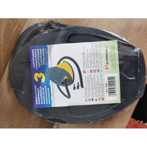 60 - Box containing a quantity of camping items inc inflatable double bed two man tent and a kettle.