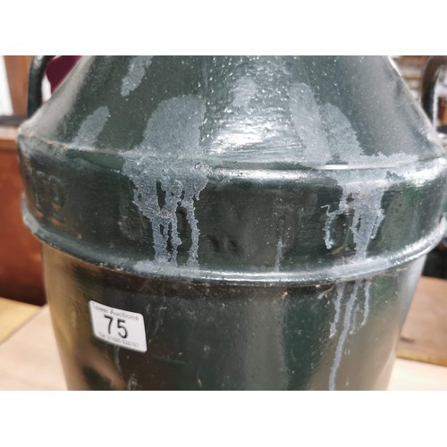 75 - Large vintage milk churn painted in green stands 72cm high, ideal as a planter