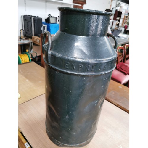 75 - Large vintage milk churn painted in green stands 72cm high, ideal as a planter