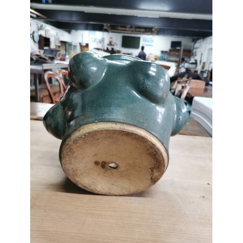 Vintage green glazed terracotta strawberry planter in good order height 30cm diameter 28cm