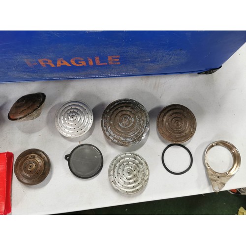 99 - Heavy duty handled plastic box containing warning triangle, watering can roses, along with a quantit... 