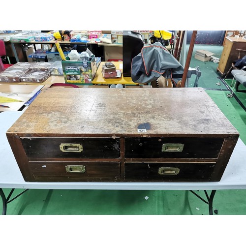 421 - Desk top 4 drawer vintage oak chest brass recessed handles