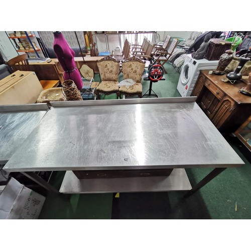 422 - Stainless steel work table in good order by Sissons cost hundreds when new 90cm high 150cm long and ... 