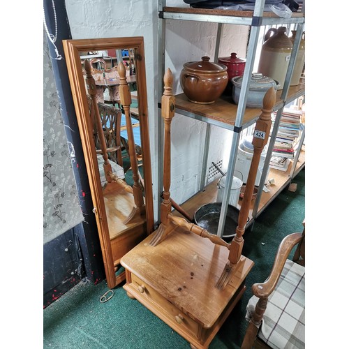 424 - Pine cheval mirror in need of re-bolting