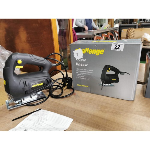 22 - Challenge 350w jigsaw boxed with a Challenge 105w palm sander with instructions and fully working