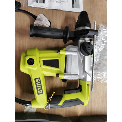 25 - Cased as new Guild 100w mains rotary hammer drill complete with drill bits/chisels and instructions