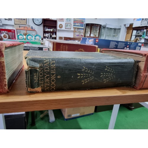 201 - 5x antique books including 2 cookery books Mrs Beeton's everyday cookery 1917, the new century cooke... 