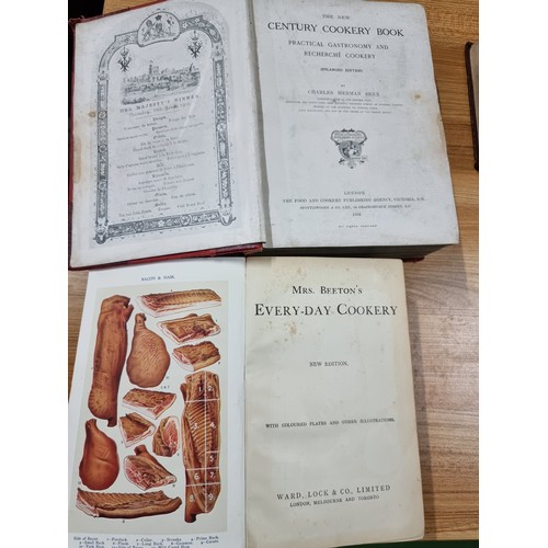 201 - 5x antique books including 2 cookery books Mrs Beeton's everyday cookery 1917, the new century cooke... 