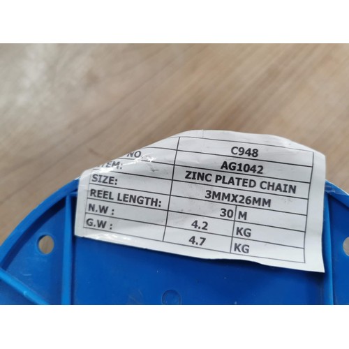 30 - Tray of tool handles a great 50 piece Stanley tool set new in box and a new reel of zinc plated chai... 