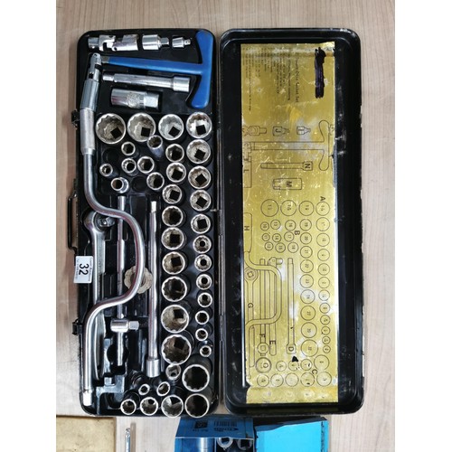 32 - Large socket set in metal case and a small socket set in its metal case