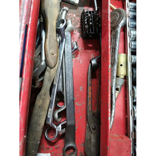 45 - Cantilever tool box full of assorted tools sockets, spanners etc