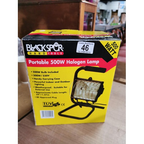 46 - New boxed Blackspur 500w portable flood workmans lamp