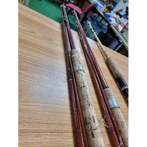 209 - 3x early vintage fishing rods including two 3 piece rods and one 2 piece rod, the 2 piece is named Q... 