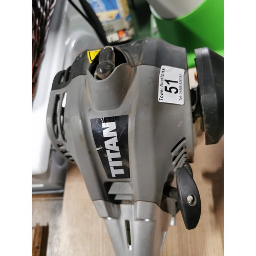 51 - Titan petrol multi strimmer with its accessories in working order