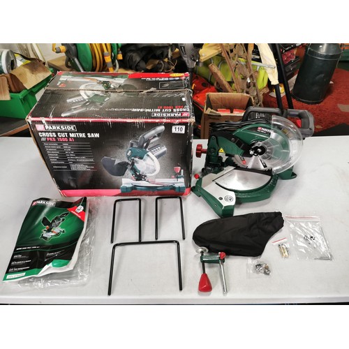 110 - Parkside cross cut mitre saw as new in box complete with accessories