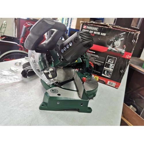 110 - Parkside cross cut mitre saw as new in box complete with accessories