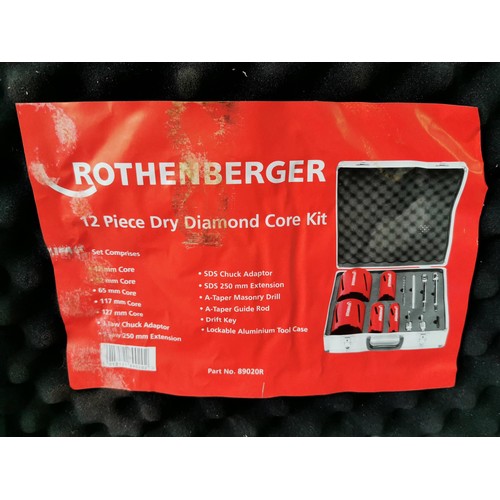 113 - Cased Rothenberger 12 piece diamond core set in good order with various size attachments