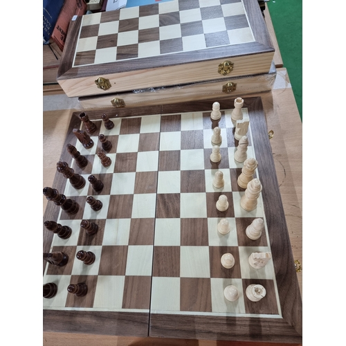 197A - 3x As New wooden chess boards with wooden pieces, folds away for ease of transportation. 39.5cm x 39... 