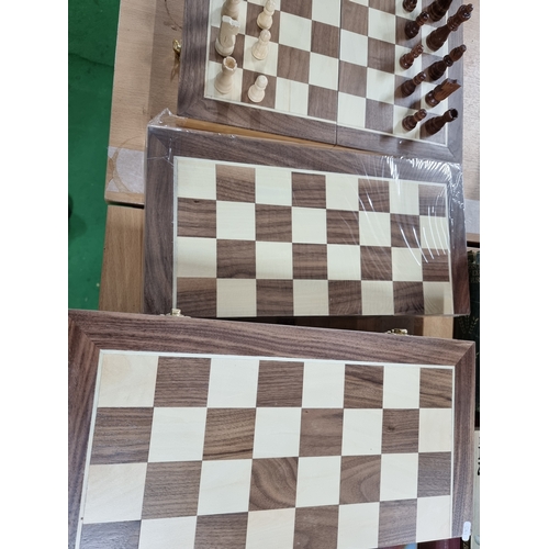 197A - 3x As New wooden chess boards with wooden pieces, folds away for ease of transportation. 39.5cm x 39... 