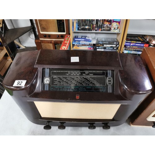 92 - Vintage bakelite Phillips radio with magic eye along with a Pye vintage radio, both are untested