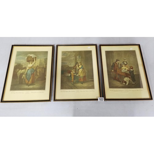 103 - Collection of vintage framed and glazed prints of the Cries of London series, inc Hot spice gingerbr... 