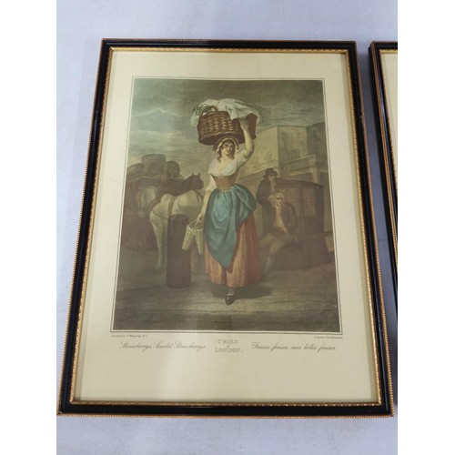 103 - Collection of vintage framed and glazed prints of the Cries of London series, inc Hot spice gingerbr... 