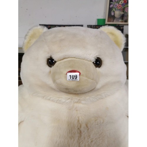 109 - Very large cream teddy bear in good overall condition height 81cm by 112cm