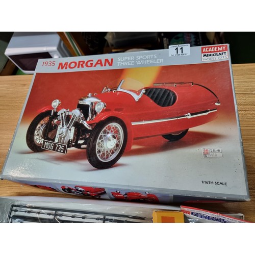 11 - A vintage boxed 1935 Morgan sports 3 wheeler car kit by academy mini craft model kits, all complete ... 