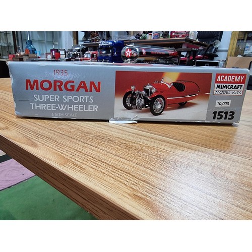 11 - A vintage boxed 1935 Morgan sports 3 wheeler car kit by academy mini craft model kits, all complete ... 