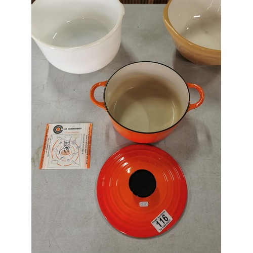 116 - Collection of good quality kitchen items inc Le Creuset cast iron french casserole dish & lid, a Sun... 