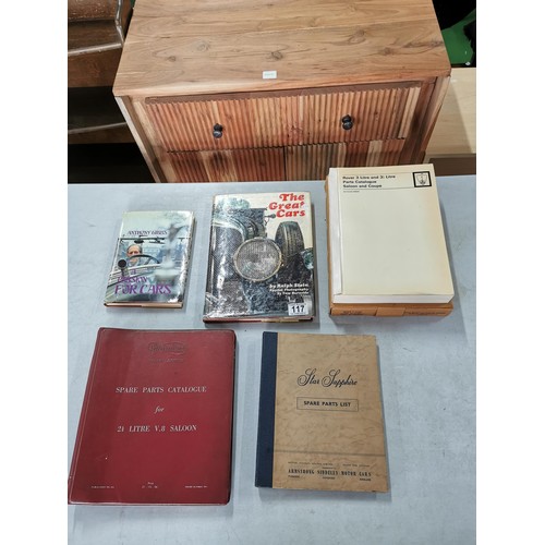 117 - A quantity of 6 books relating to automobilia including a Daimler spares book, an Armstrong Siddley ... 