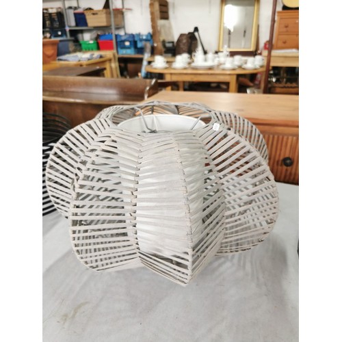 129 - 3x bamboo effect lamp shades in good order largest one measures 26cm high 39cm wide