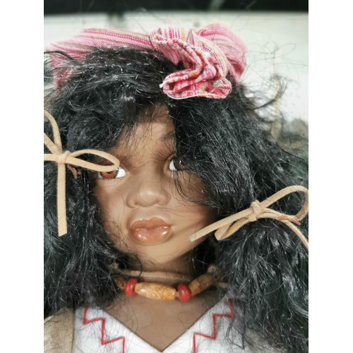 130 - Vintage collectable native american Indian doll in traditional dress standing 56cm high along with 3... 