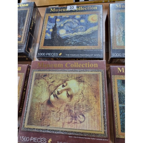 33 - A collection of 6x new and sealed museum collection puzzles 1000-1500 pieces, all still sealed in ce... 