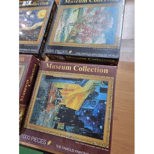 33 - A collection of 6x new and sealed museum collection puzzles 1000-1500 pieces, all still sealed in ce... 