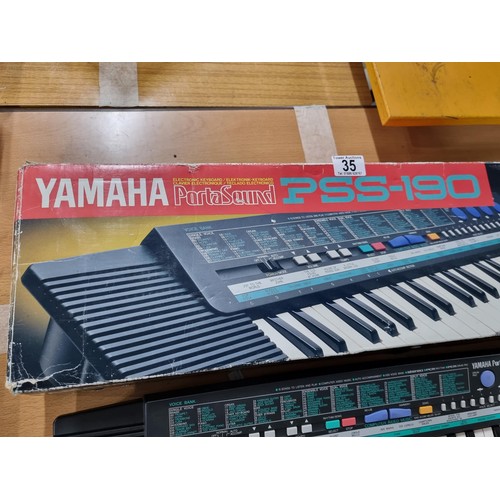 35 - A boxed Yamaha Portasound PSS-190 portable mini keyboard, battery powered. includes PSU but works on... 